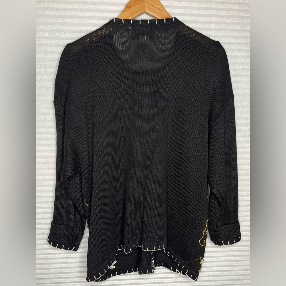Vintage Victoria Harbour Cardigan Knit Beaded Sweater Black Gold Y2K L - Picture 2 of 13